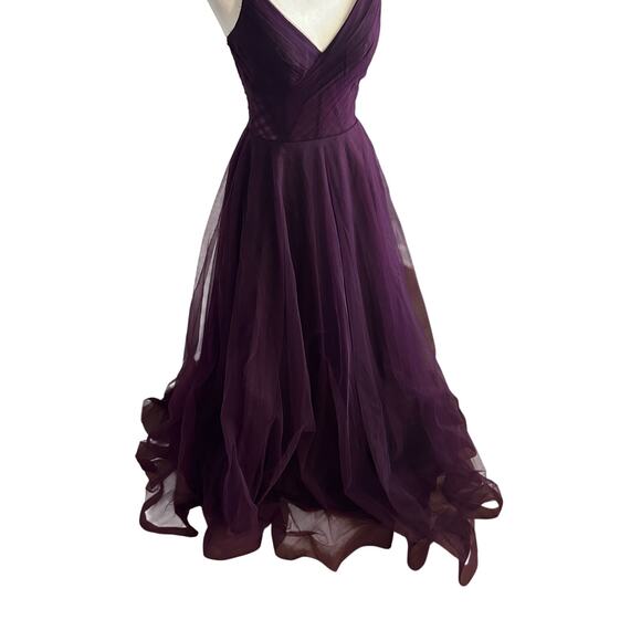 La Femme Corset Sheer Bodice Tulle Maxi Gown NEW Dark Berry Purple Size 2 - Picture 6 of 13